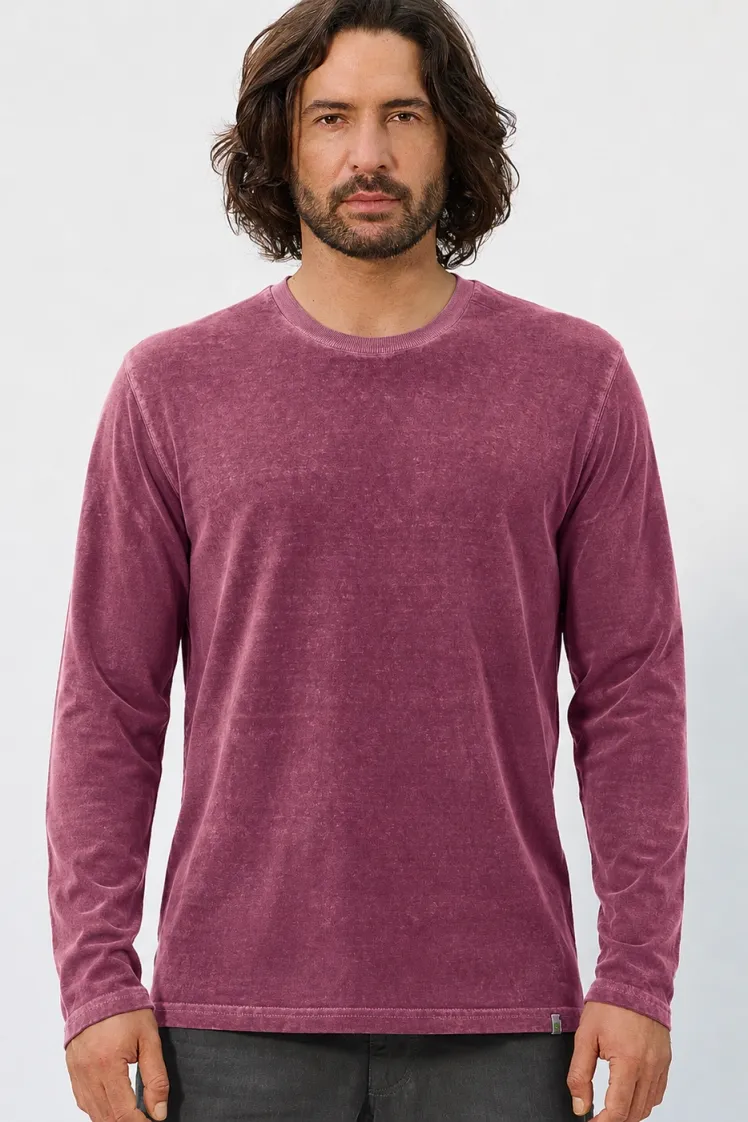HempAge Hempage Herren vegan Langärmliges Shirt Im Used Look Weinrot, Rot, – Produktbild 2 von 2