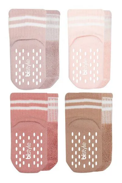 bistyle bistyle Baby Tennissocken 4er Pack mit ABS | Frottee | Anti-Rutsch, Puder mix gestreift, – Produktbild 1 von 3