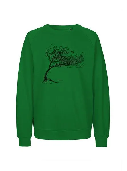 Peaces.bio - handbedruckte Biomode Peaces.bio - handbedruckte Biomode Bio Herren-Sweatshirt Windy Tree, Grün, – Produktbild 1 von 2