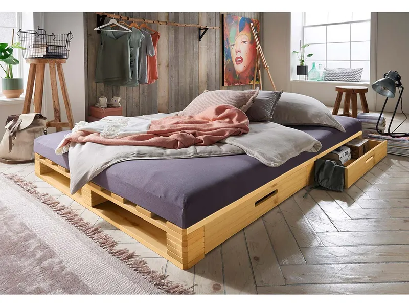 Infantil Infantil Palettenbett mit zwei Schubkästen 140 x 200 cm, Kiefer gelaugt – Produktbild 1 von 1