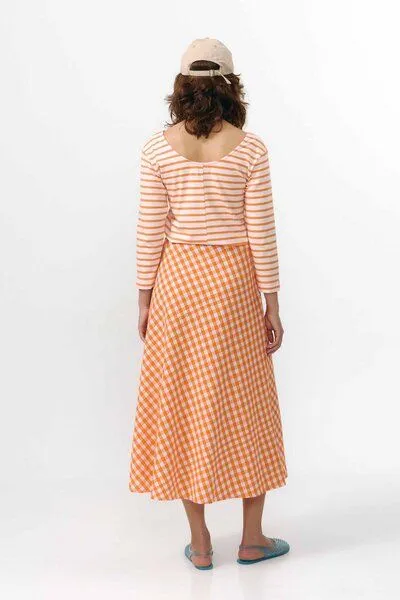 SUITE13LAB Suite13lab Damen-Midirock BELEN kariert, Orange, – Produktbild 3 von 4