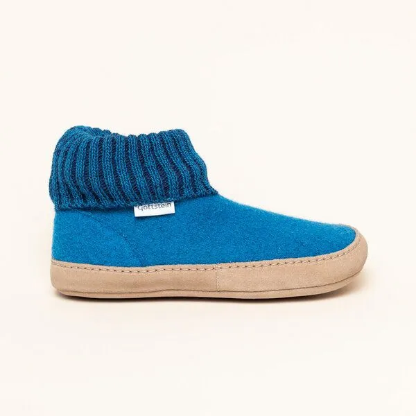Gottstein Gottstein Hüttenschuh Dakota - Hoher Filzhausschuh für Damen & Herren aus 100% Schurwolle mit extra bequemer Ledersohle & elastischem Strickbund, Blau, – Produktbild 4 von 4