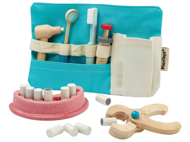 PlanToys PlanToys Kinder Zahnarzt Set mit Zubehör aus Kautschukholz Maße 15,5 x 23 cm, Mehrfarbig, – Produktbild 2 von 5