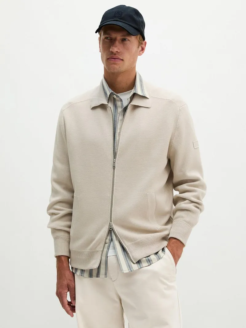 Marc O'Polo Marc O'Polo Strickjacke mit Reißverschluss Grey Silk - Größe L, Beige, – Produktbild 1 von 5