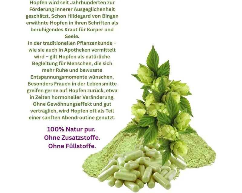 VitalLeben Hopfen naturreine Hopfenblüten zur Entspannung - Ohne Zusatzstoffe - Kapseln, 1 er Dose à 120 St., 42 g, Art. 26655-120 – Produktbild 3 von 5