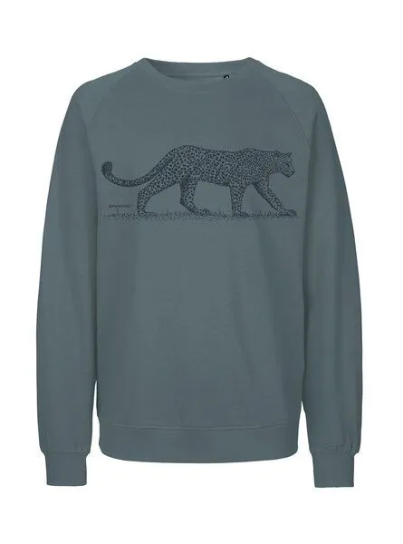 Peaces.bio - handbedruckte Biomode Peaces.bio - handbedruckte Biomode Bio Herren-Sweatshirt Leopard, Blaugrün, – Produktbild 1 von 2