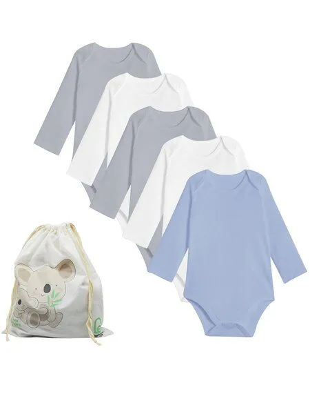 Biorganic Biorganic 5er-Pack Baby Body Unisex Langarm, GOTS-zertifiziert, Indigo (weiß-grau-blau), – Produktbild 2 von 3