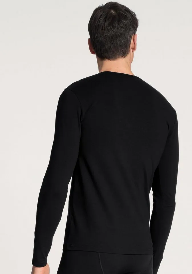 CALIDA CALIDA Langarmshirt Cotton Code Rundhals-Ausschnitt, Single Jersey, formstabil, elastisch, weich, Schwarz, – Produktbild 3 von 5