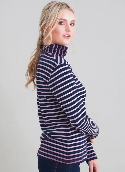 ORGANICATION ORGANICATION Ringelshirt mit Stehkragen aus 100% Bio Baumwolle, Navy & lilac, – Produktbild 2 von 3