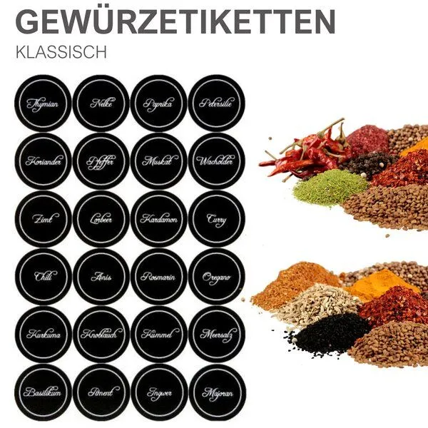 mikken mikken 12 Gewürzgläser 190 ml schwarz mit Deckel und 24 Gewürzetiketten – Produktbild 4 von 6