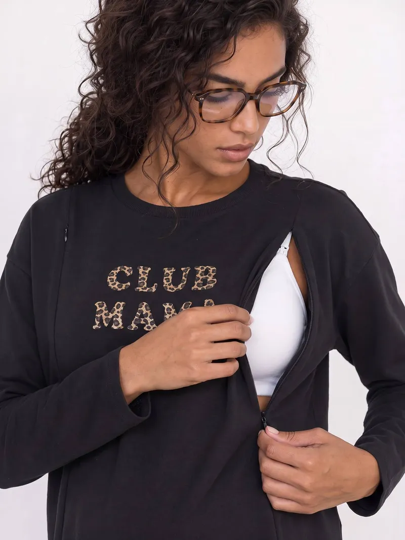 Vertbaudet Umstandsshirt mit verdeckten Stillöffnungen CLUB MAMA, Anthrazit, – Produktbild 2 von 4