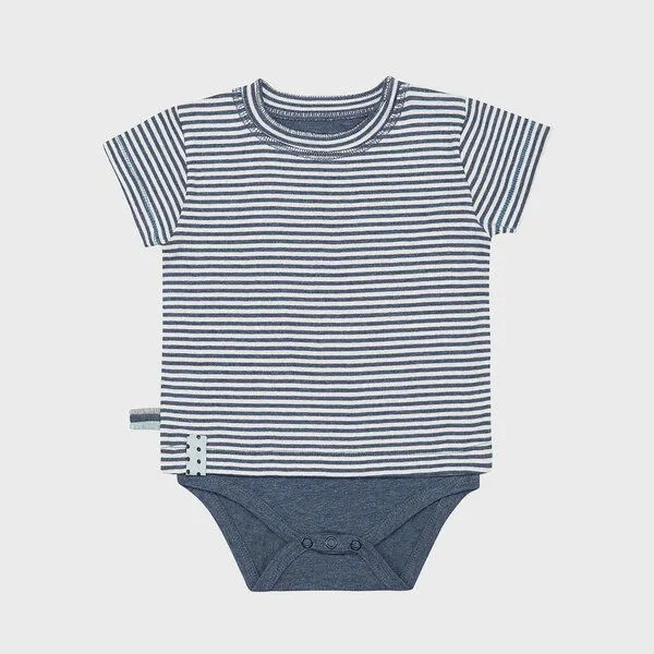 OrganicEra Baby S/S T-shirt Body gestreift 'OrganicEra' aus Bio-Baumwolle, Blau, – Produktbild 1 von 5