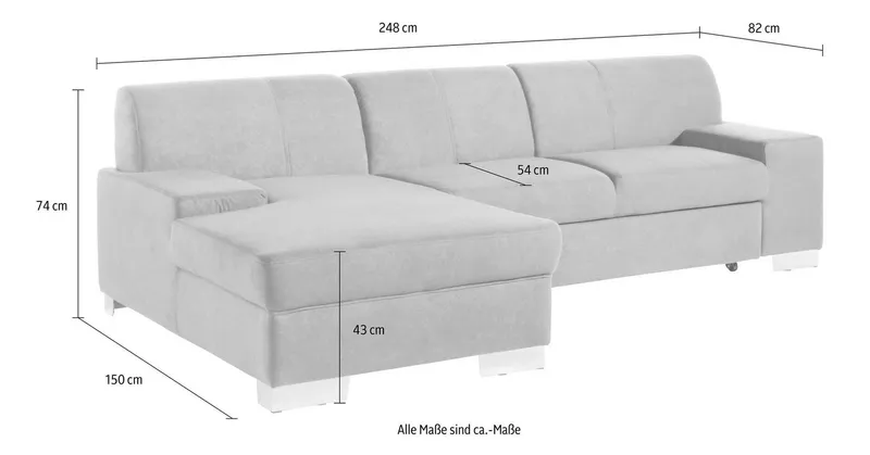 DOMO collection Ecksofa Star, zeitlose Formensprache, elegante Optik, Breite 248cm, L-Form, wahlweise mit Bettfunktion, Grau, – Produktbild 5 von 5