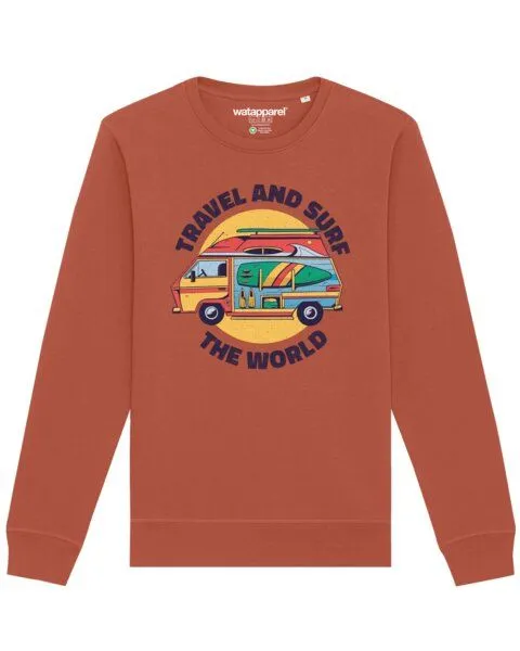 watapparel watapparel Sweatshirt Unisex Travel and surf, Heritage brown, – Produktbild 1 von 4