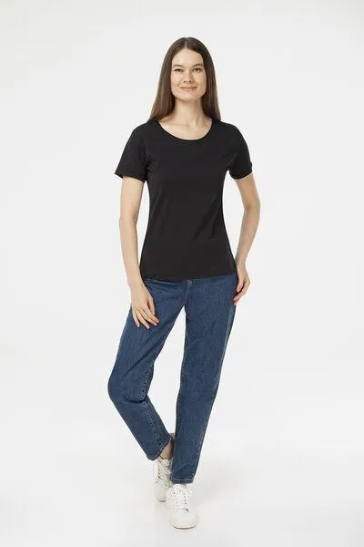Evermind Evermind Damen T-Shirt mit umgeschlagenen Ärmeln, Schwarz, – Produktbild 4 von 4