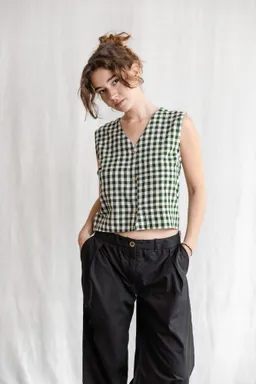 Jyoti - Fair Works Jyoti - Fair Works Damen vegan Top Chatania Schecks Grün – Produktbild 1 von 1