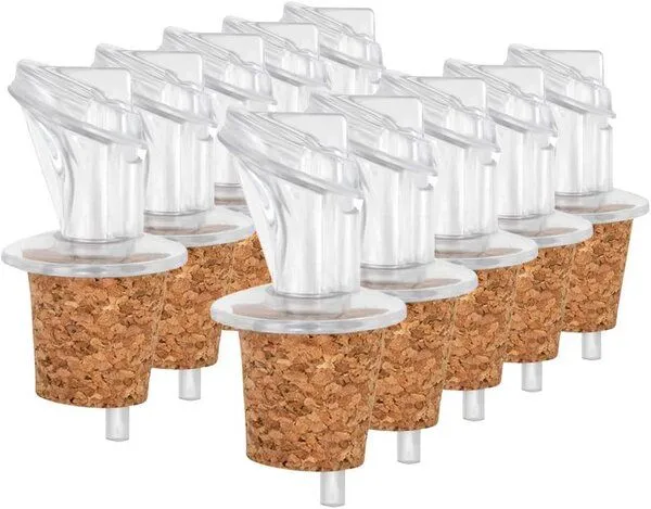 Kork-Deko Kork-Deko 10er-Pack Kunststoff-Ausgießer mit Kork-Stopfen | schmal | geeignet für Öl, Essig, Spirituosen oder Liköre – Produktbild 2 von 4