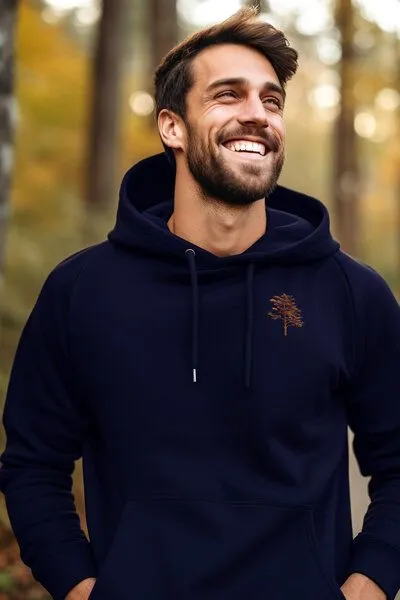 Kultgut Kultgut Tree in echter Woodoptik/ Biofair - Kapuzenpullover - Innen flauschig & gemütlich, Nachtblau, – Produktbild 1 von 3