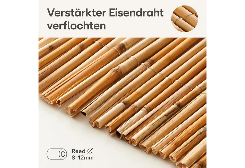 Praknu Balkonsichtschutz Schilf Balkon Sichtschutz - FSC® Zertifiziertes, Natürliches Schilf (Sichtschutzmatte Schilf, Schilf Sichtschutz 300x100cm FSC-zertifiziert wetterfest) FSC® Zertifizierte wetterfeste Sichtschutzzaunmatten, Braun, – Produktbild 3 von 5