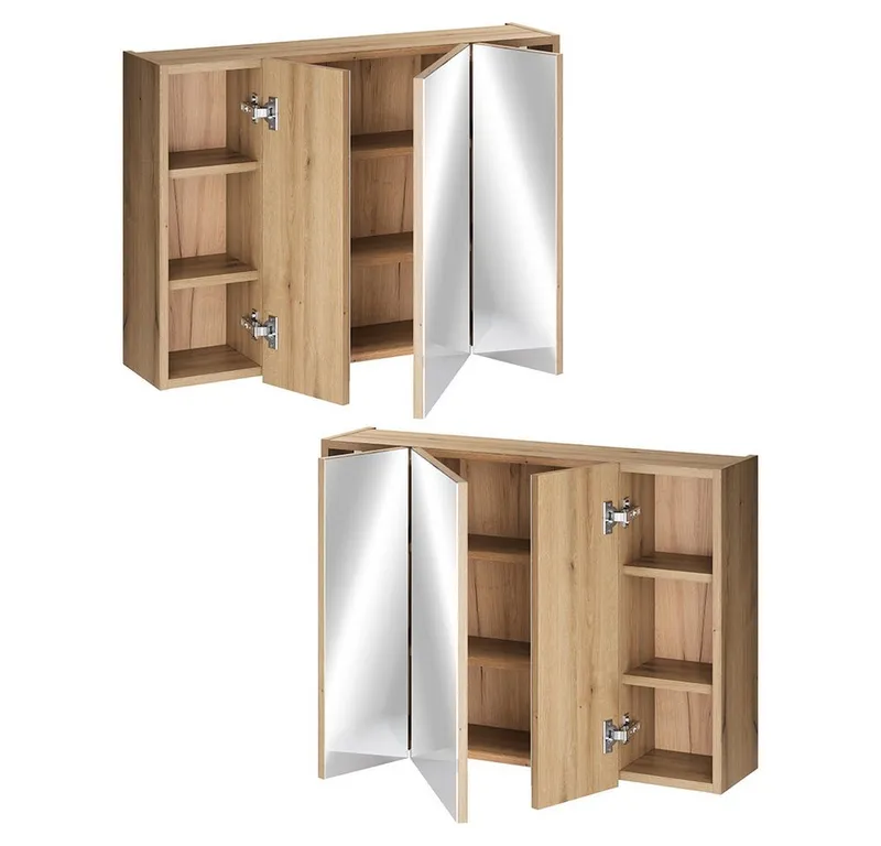 Lomadox Spiegelschrank NEWPORT-56-EVOKE mit 80 cm Breite in Eiche, 3-türig, Braun, – Produktbild 2 von 5