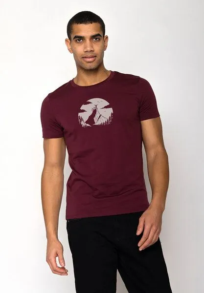 GreenBomb GREENBOMB Nature Clouds Ride Guide - Sportliches T-Shirt aus Bio-Baumwolle / hochwertiger Print / GOTS / Fair & Vegan, Rot (samtener regen), – Produktbild 1 von 4