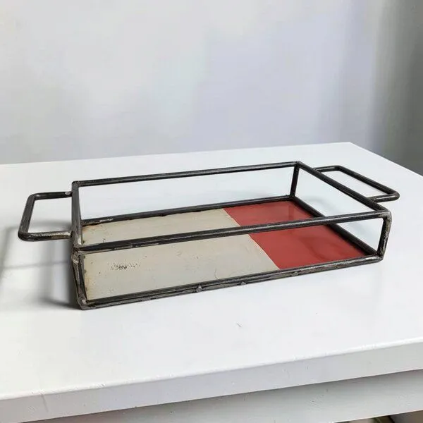 Moogoo Creative Africa Moogoo Creative Africa Upcycling Tablett aus recycelten Ölfässern, Rot&weiss, – Produktbild 4 von 7