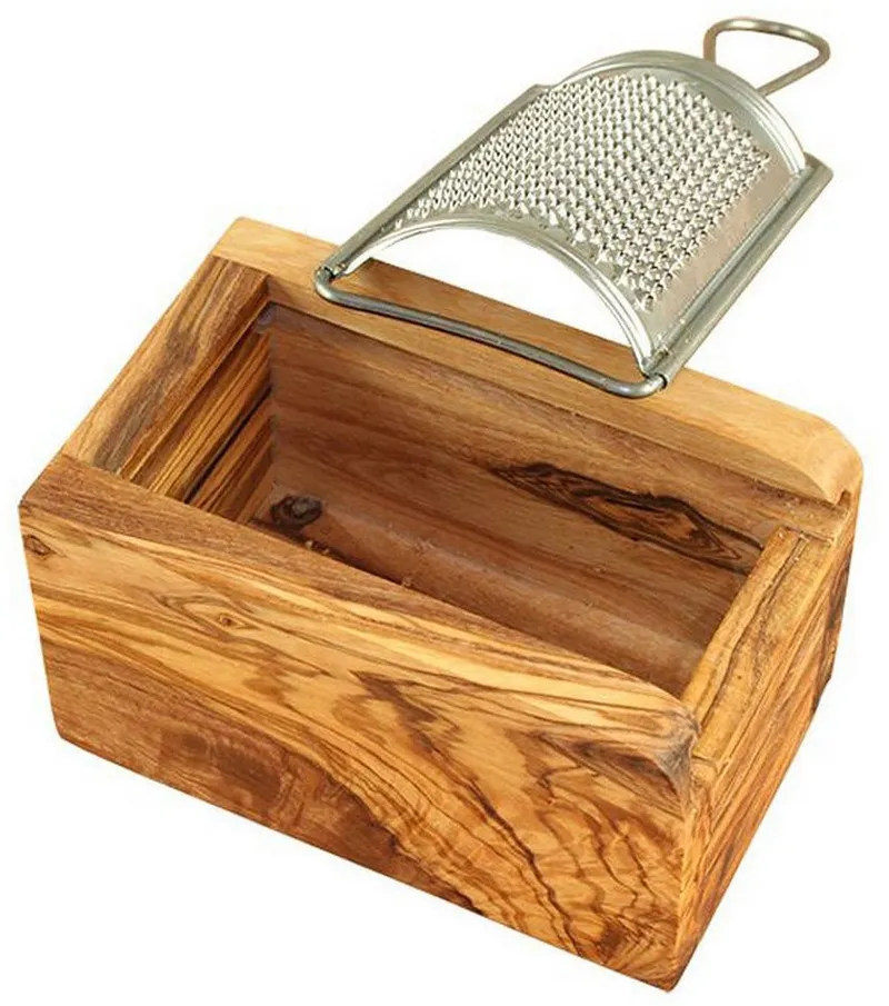 Olivenholz erleben Olivenholz erleben Käsereibe für Hartkäse und Muskat, aus Edelstahl mit Olivenholzbox, Edelstahl, Olivenholz, (Set, 2-St., Metallreibe Edelstahl mit Auffangbox aus Olivenholz), Metallreibe aus Edelstahl, Auffangbox aus Olivenholz, auch für Muskat, Beige, – Produktbild 3 von 5