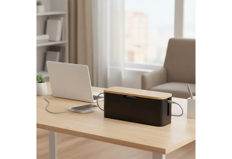 RELAXDAYS RELAXDAYS Kabelbox aus Bambus, (7-tlg), Braun|schwarz, – Produktbild 2 von 5
