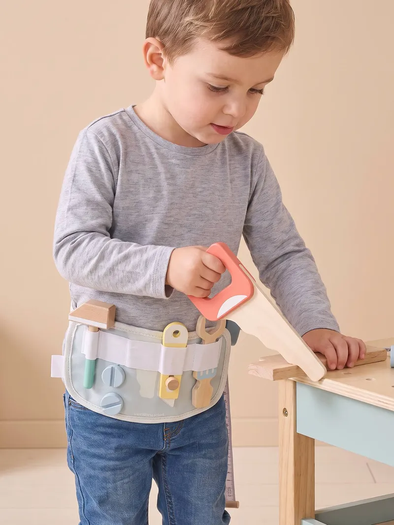 Vertbaudet Vertbaudet Kinder Werkzeuggürtel Holz FSC® mit Werkzeugen, Blau, – Produktbild 1 von 4