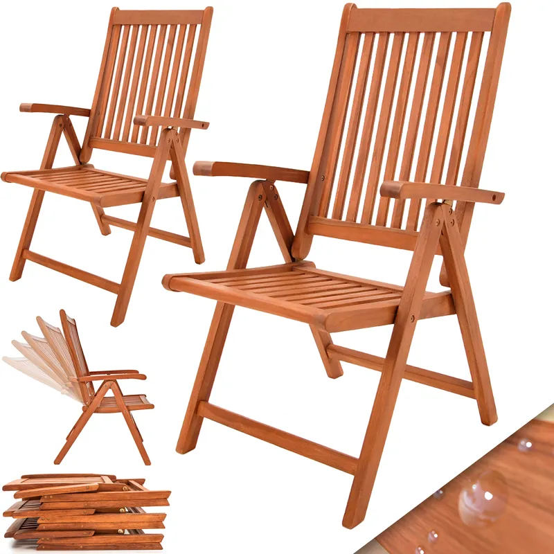Casaria® Klappstuhl 2er-Set ergonomisch verstellbar 5 Positionen Eukalyptus, Braun, – Produktbild 1 von 2