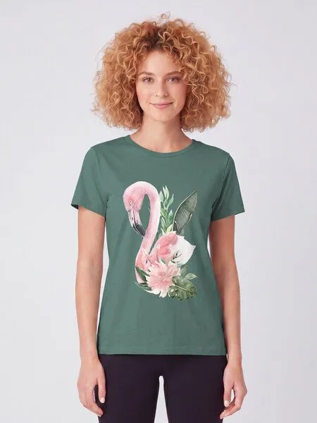 watapparel watapparel T-Shirt Frauen Flamingo mit Blumen, Green bay, – Produktbild 2 von 2
