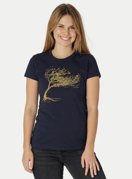 Peaces.bio - handbedruckte Biomode Peaces.bio - handbedruckte Biomode Bio-Damen-T-Shirt "Windy Tree", Blau, – Produktbild 1 von 2