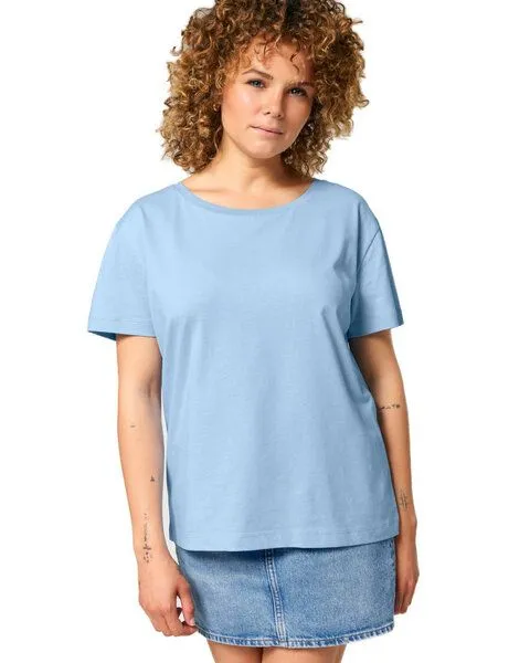 YTWOO YTWOO Damen-Scoop-Neck-T-Shirt aus Bio-Baumwolle, Hellblau, – Produktbild 2 von 4