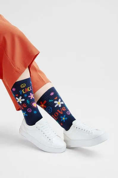 Natural Vibes Natural Vibes Peace & Love Hippie Socken Bio GOTS | Blaue Tennissocken | Bunte Socken | Herren Damen Socken – Produktbild 2 von 4