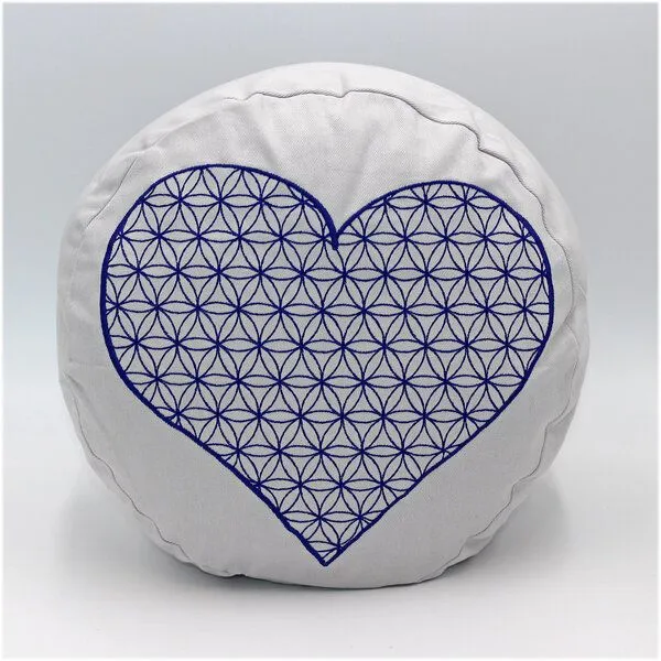 BAGHI BAGHI Bio Meditationskissen rund Herz-Blume-des-Lebens, Hellgrau, – Produktbild 1 von 2
