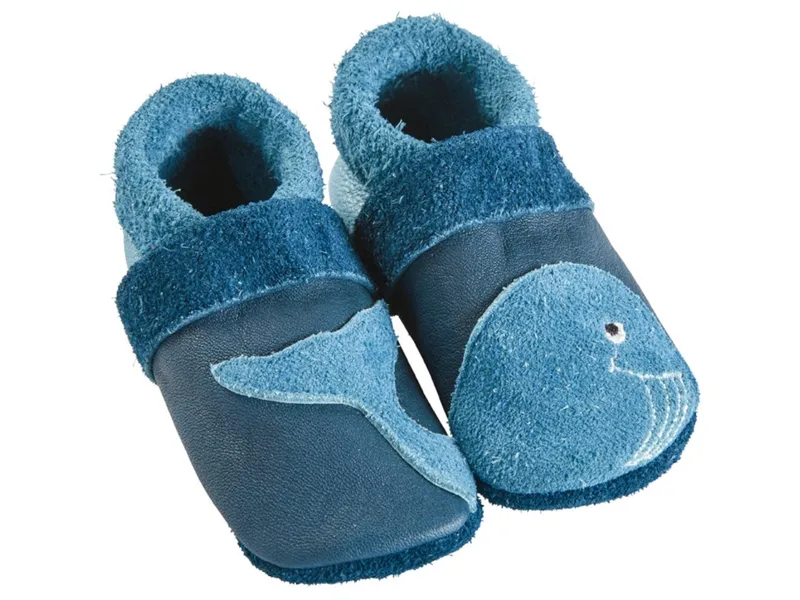 Pantolinos Pantolinos Baby und Kinder Hausschuhe Krabbelschuhe Ecopell Leder Großer Wal, Blau, – Produktbild 1 von 2