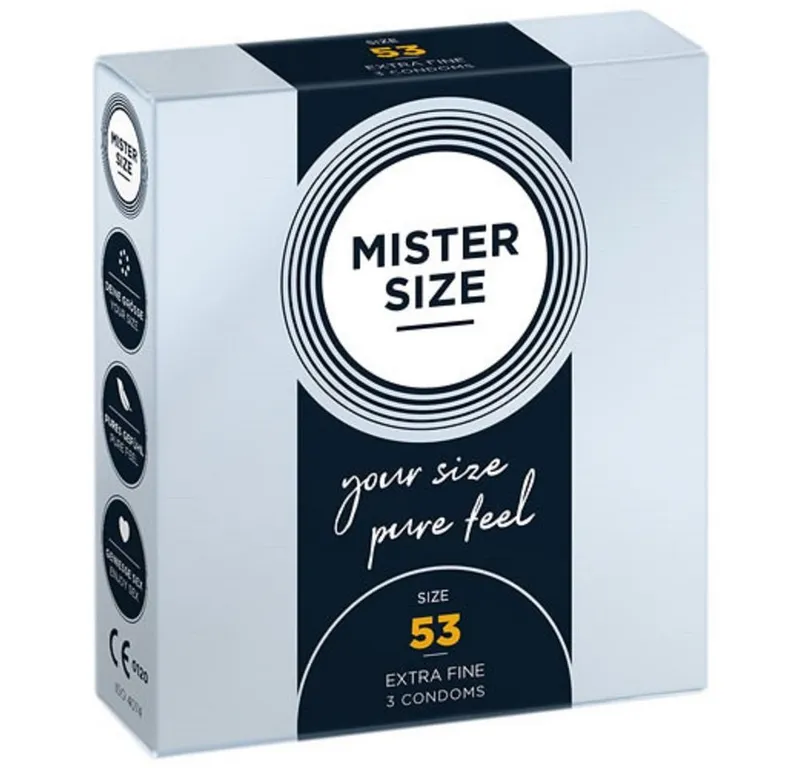MISTER SIZE Kondome Mister Size «53» Maßkondome - fein & gediegen Packung mit, 3 St., Kondome in, vegan, extra dünn & extra fein, das passende Kondom in Ihrer Größe, Weiß, – Produktbild 1 von 4
