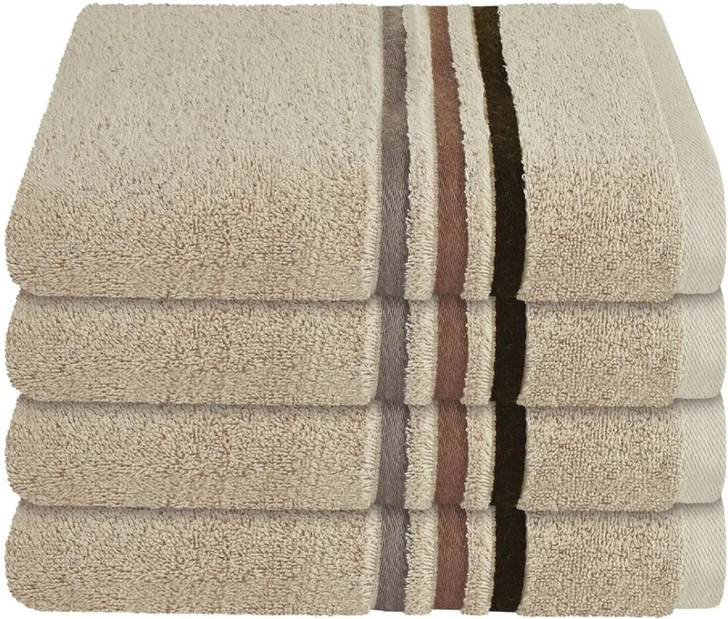 Schiesser Schiesser Handtücher Skyline Color aus 100 % Baumwolle mit eleganter Streifenbordüre, Frottier (Set, 4-St), OEKO-TEX® MADE IN GREEN, Beige, – Produktbild 2 von 6