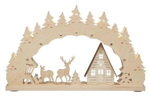 Weigla® Holzkunst Weigla® Holzkunst Kleiner Schwibbogen "Waldhaus" 7 flammig LED Beleuchtung – Produktbild 1 von 1