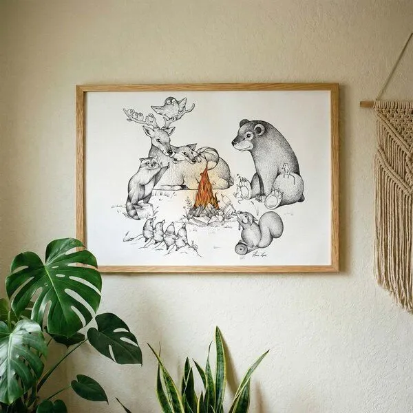 LIGARTI Kunstdruck »Lagerfeuertiere« von LIGARTI | A4, A3 oder A2 | Wandbild | Poster | Kunst – Produktbild 2 von 3