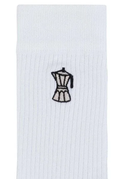 MELA MELA Gerippte Socken Stickerei 1er Pack, Weiss / kaffee, – Produktbild 3 von 3