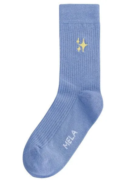 MELA MELA Gerippte Socken Stickerei 1 Paar aus 100% Bio-Baumwolle, Forgetmenot / stars, – Produktbild 1 von 3
