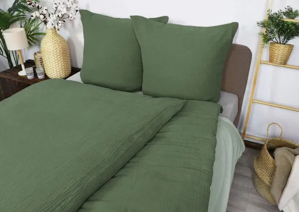 jilda-tex jilda-tex Musselin-Bettwäsche Medina 100% Bio-Baumwolle Made in Green in naturfarben, Grün, – Produktbild 3 von 4