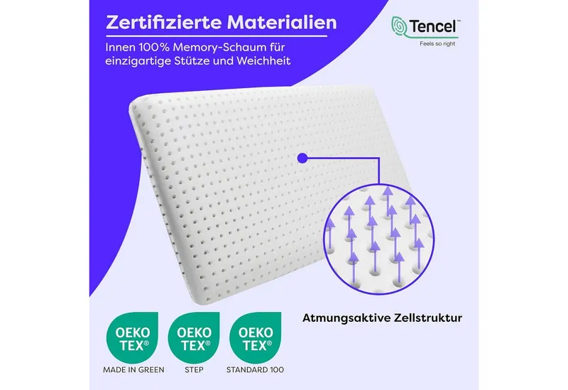 Wolkenfeld Babykissen Eron Kinderkissen, Weiches und Atmungsaktives Kinderkopfkissen - Natürliches Memory Foam, Weiß, – Produktbild 5 von 8