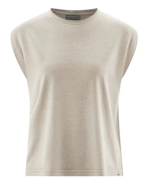 HempAge HempAge Damen ärmelloses T-Shirt Hanf/Biobaumwolle, Distel(beige), – Produktbild 1 von 4