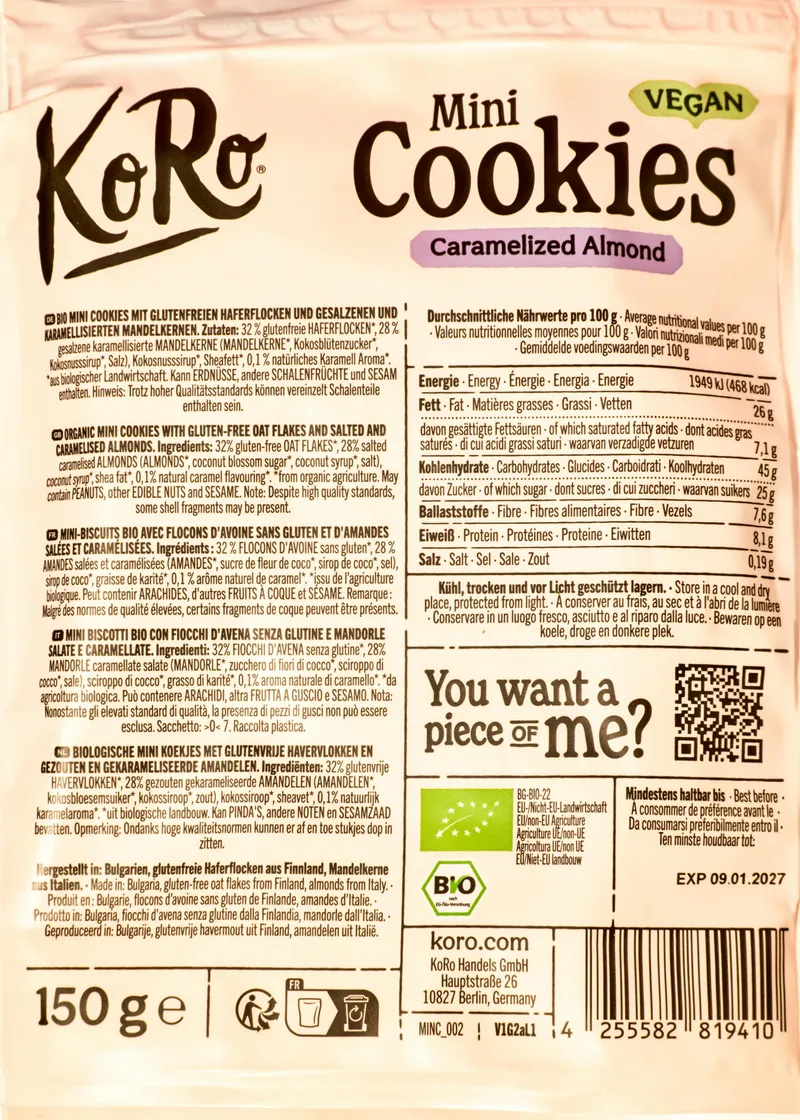 KoRo Bio Mini Cookies Caramelized Almond | 10 x 150 g – Produktbild 5 von 5