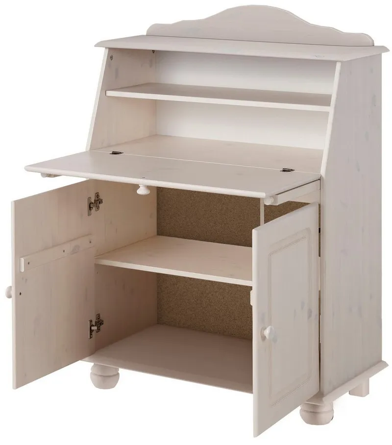 OTTO home Sekretär Mette, Schreibtisch im Landhausstil, aus Massivholz, Breite 82 cm, Weiß, – Produktbild 7 von 8