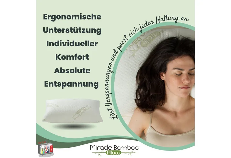 Venteo Naturfaserkopfkissen MIRACLE Bamboo Pillow mit Bambusfaserbezug, Füllung: viskoelastischer Schaum, Bezug: Bambusfaser, Spar-Set, 1er oder 2er Set, für Allergiker geeignet, Temperaturregulierend, Weiß, – Produktbild 5 von 5
