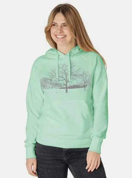 Peaces.bio - handbedruckte Biomode Peaces.bio - handbedruckte Biomode Damen Hoodie Landscape, Mint, – Produktbild 2 von 2