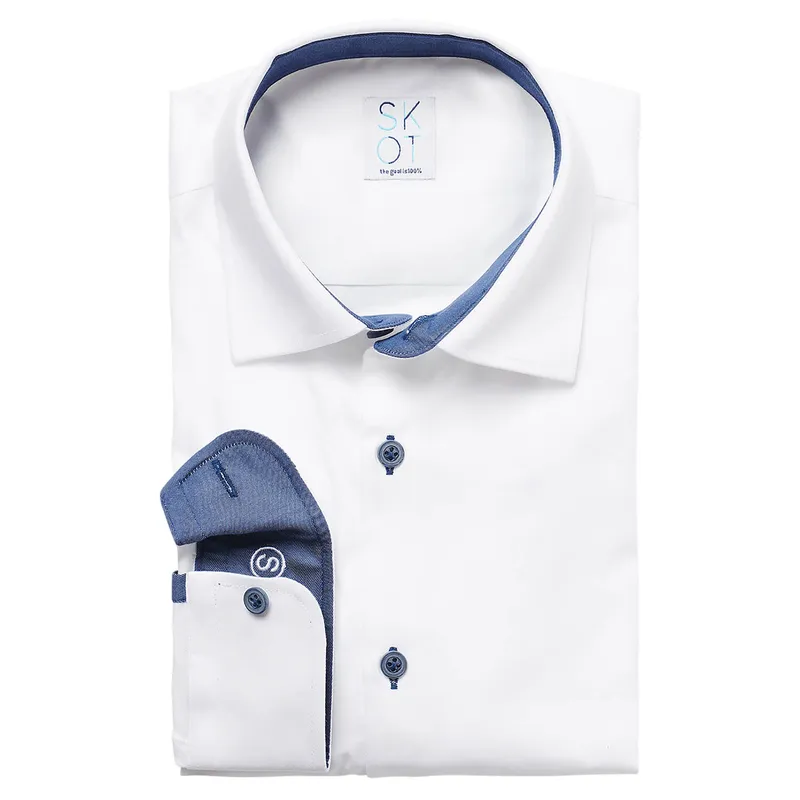 SKOT SKOT Herren vegan Hemd Slim Fit Circular White Contrast, Braun, – Produktbild 1 von 2